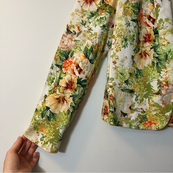 ZARA BASICS | Green, Yellow & White Floral Blazer with Shoulder Pads Size Large - Picture 2 of 11